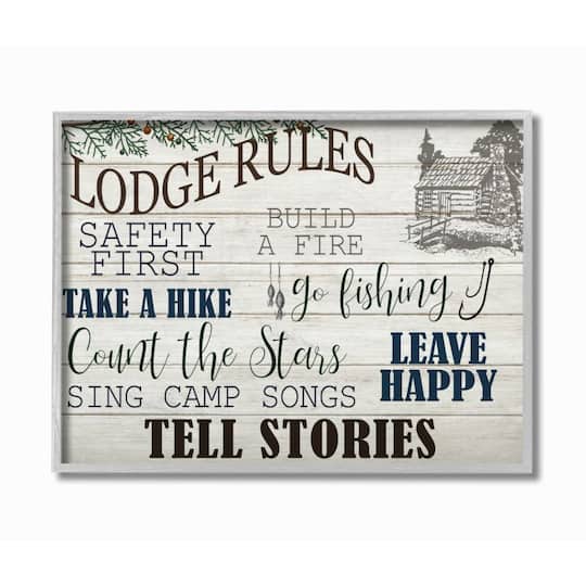 Stupell Industries Lodge Rules Cabin Wall Art in Gray Frame
